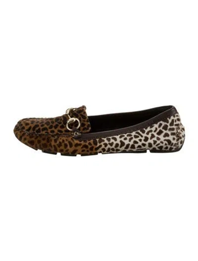 Pre-owned Gucci Calf Hair Animal Print Loafers In Brown