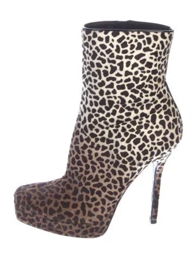 Pre-owned Gucci Calf Hair Animal Print Sock Boots In Neutral