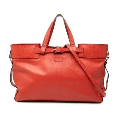 Pre-owned Gucci Calf Leather Calfskin Buckle Satchel In Red