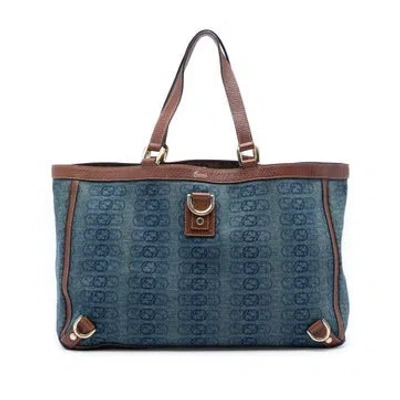 Pre-owned Gucci Calf Leather Denim Interlocking G Abbey D Ring Tote In Blue