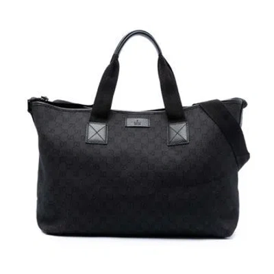 Pre-owned Gucci Calf Leather Gg Denim Satchel In Black