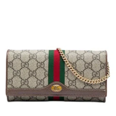 Pre-owned Gucci Calf Leather Gg Supreme Web Ophidia Wallet On Chain In White