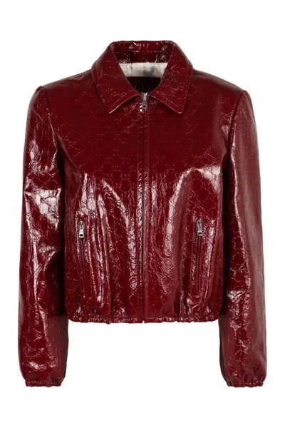 Gucci Naplack Leather Bomber Jacket In Rosso Ancora