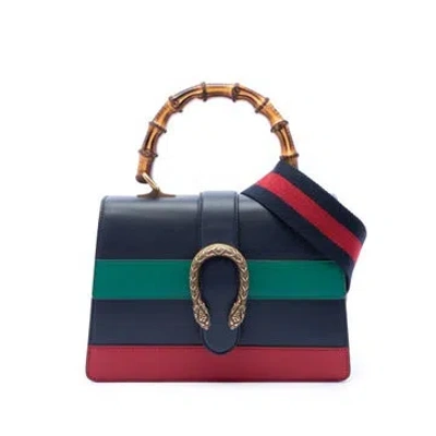 Pre-owned Gucci Calf Leather Medium Leather Bamboo Dionysus Web Satchel In Blue