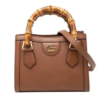 Pre-owned Gucci Calf Leather Mini Calfskin Bamboo Diana Satchel In Brown