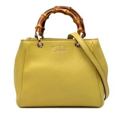 Pre-owned Gucci Calf Leather Mini Calfskin Bamboo Shopper Satchel In Yellow