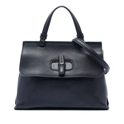 Pre-owned Gucci Calf Leather Small Calfskin Bamboo Daily Satchel In Black