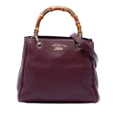 Pre-owned Gucci Calf Leather Small Calfskin Bamboo Shopper Satchel In Purple