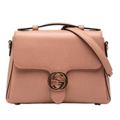 Pre-owned Gucci Calf Leather Small Dollar Calf Interlocking G Satchel In Pink