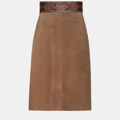 Pre-owned Gucci Calf Midi Skirts 42 In Brown