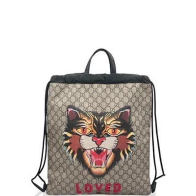 Pre-owned Gucci Calfskin Backpack In Grey