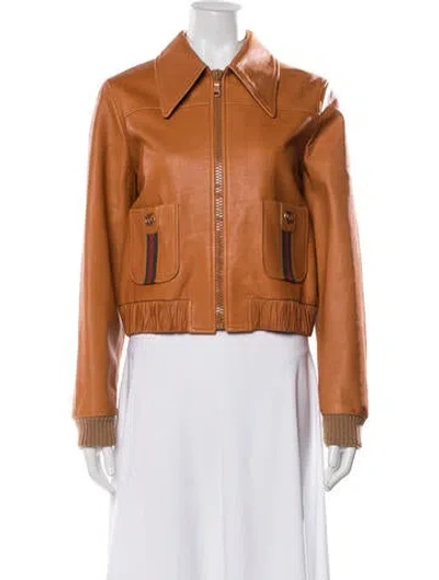 Pre-owned Gucci Calfskin Bomber Jacket In Brown