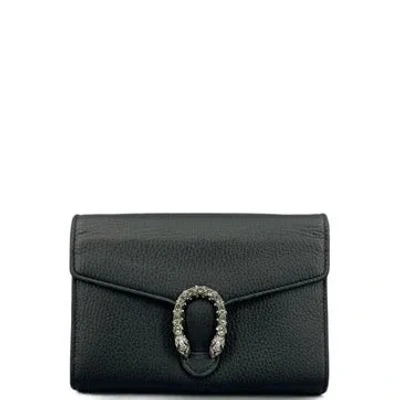 Pre-owned Gucci Calfskin Dionysus Chain Wallet Mini In Black