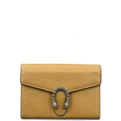 Pre-owned Gucci Calfskin Dionysus Chain Wallet Mini In Brown