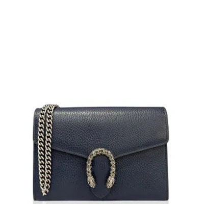 Pre-owned Gucci Calfskin Dionysus Wallet Mini In Blue