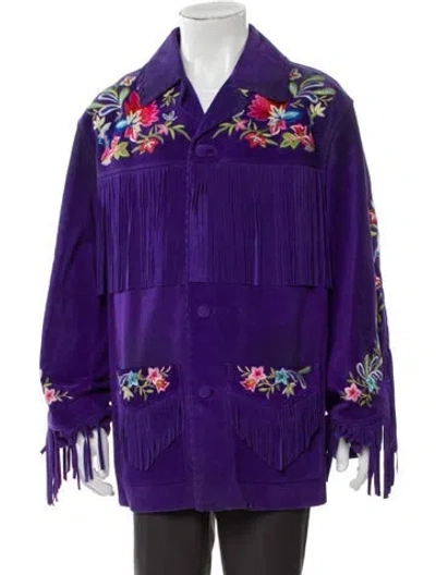 Pre-owned Gucci Calfskin Graphic Print Parka In Purple