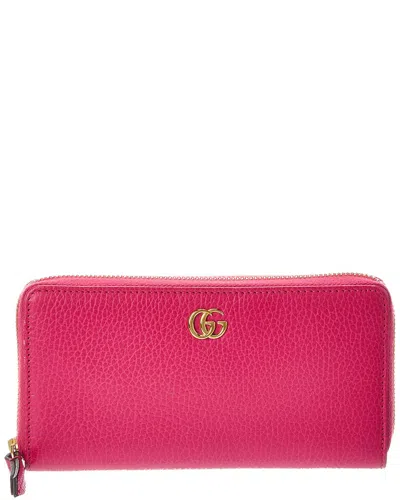 Pre-owned Gucci Calfskin Leather Dollar Gg Marmont Zip Around Wallet(authentic Pre-loved)