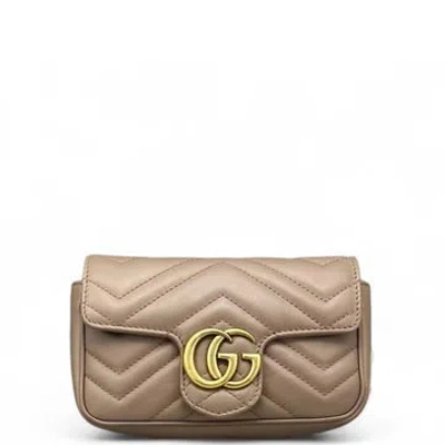 Pre-owned Gucci Calfskin Marmont Chain Wallet Super Mini In Brown