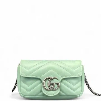 Pre-owned Gucci Calfskin Marmont Chain Wallet Super Mini In Green