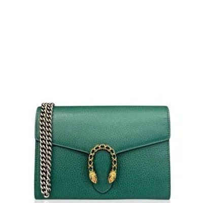 Pre-owned Gucci Calfskin Mini Dionysus Chain Wallet Green