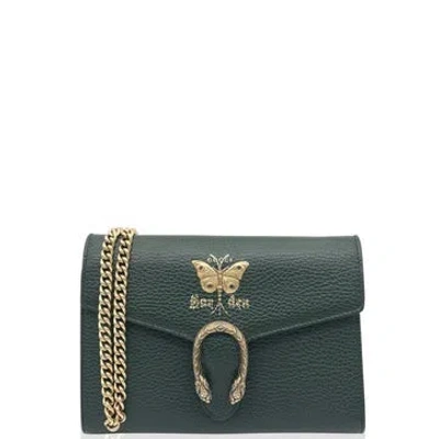 Pre-owned Gucci Calfskin Mini Dionysus Chain Wallet Green