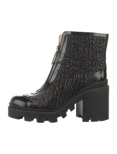 Pre-owned Gucci Calfskin Nappa Rhombus Quilted Trip Ankle Boots Quilted Pattern Combat Boots In Black