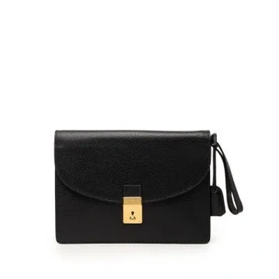 Pre-owned Gucci Calfskin Padlock Wristlet Clutch In Black