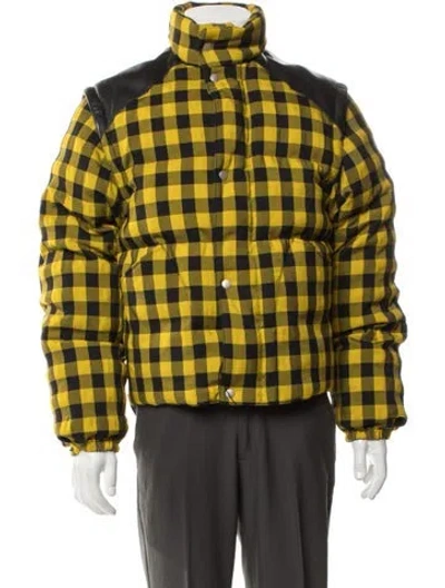 Pre-owned Gucci Calfskin Plaid Print Puffer Coat In Yellow