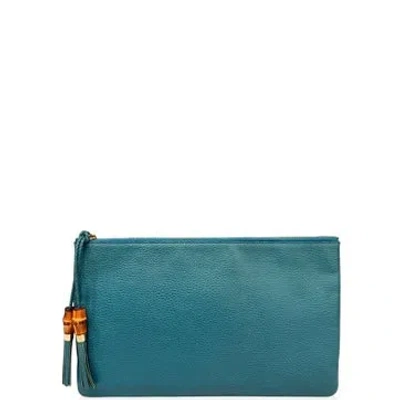 Pre-owned Gucci Calfskin T Pouch Large In Green