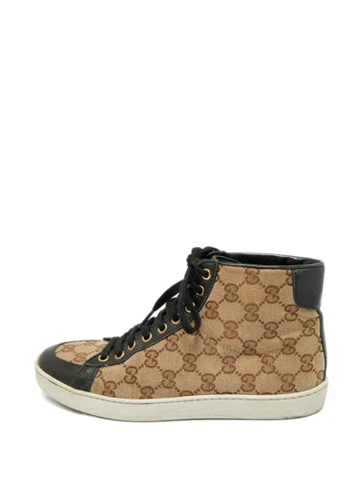Pre-owned Gucci California Patterned High-top Sneakers In Brown