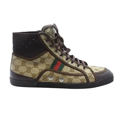 Pre-owned Gucci California Striped High Top 'beige Ebony' | Brown | Men's Size 8.5