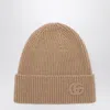 Gucci Womens Camel Double G Ribbed Wool-blend Knitted Beanie Hat In Brown