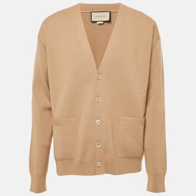 Pre-owned Gucci Camel Brown Cashmere Knit Button Front Cardigan M