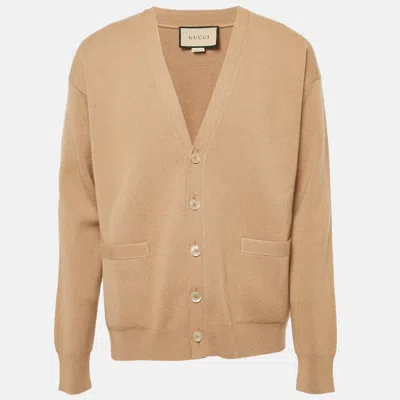 Pre-owned Gucci Camel Brown Cashmere Knit Button Front Cardigan M