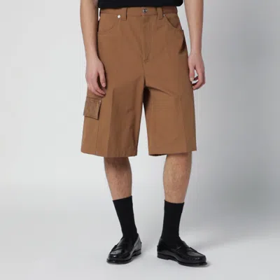 Gucci Camel Cargo Bermuda Shorts With Gg Details In Brown