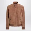 Gucci Brown Jacket With All-over Embossed Gg Motif And Collar With Buttons In Suede Man In Brown