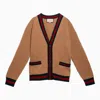 GUCCI GUCCI CAMEL-COLOURED WOOL CARDIGAN WITH WEB RIBBON MEN