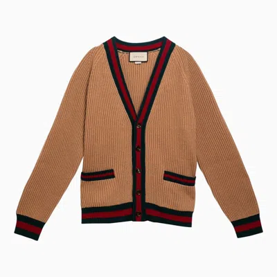 Gucci Wool Web Stripe Cardigan In Brown