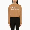 GUCCI GUCCI CAMEL-COLOURED WOOL SWEATER WITH LOGO WOMEN