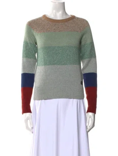 Pre-owned Gucci Camel Hair Striped Sweater In Green