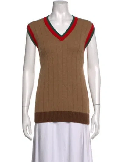 Pre-owned Gucci Camel Hair V-neck Sweater In Brown