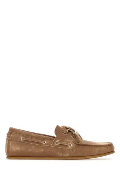 Gucci Camel Leather Loafers In Brown