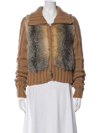 Pre-owned Gucci Camel Leather Printed Bomber Jacket In Brown