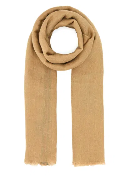 Gucci Camel Silk Blend Scarf In Sand E Dark Green