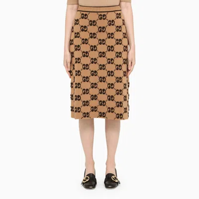 Gucci Gg Wool Skirt In Brown