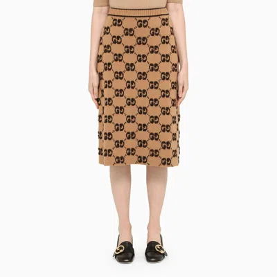 Gucci Gg Jacquard Wool Bouclé Midi Skirt In Brown