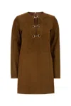 Gucci Brown Dress With Front Horsebit Details And All-over Gg Motif In Suede Woman In Brown