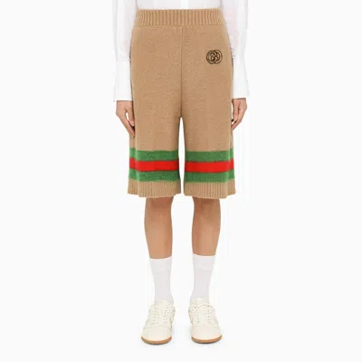 Gucci Striped Wide-leg Regular-fit Mohair Wool-blend Knitted Trousers In Camel