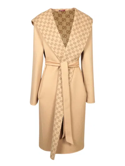 Gucci Women Gg Wool Reversible Coat In Brown