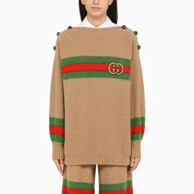GUCCI CAMEL WOOL CREW-NECK SWEATER